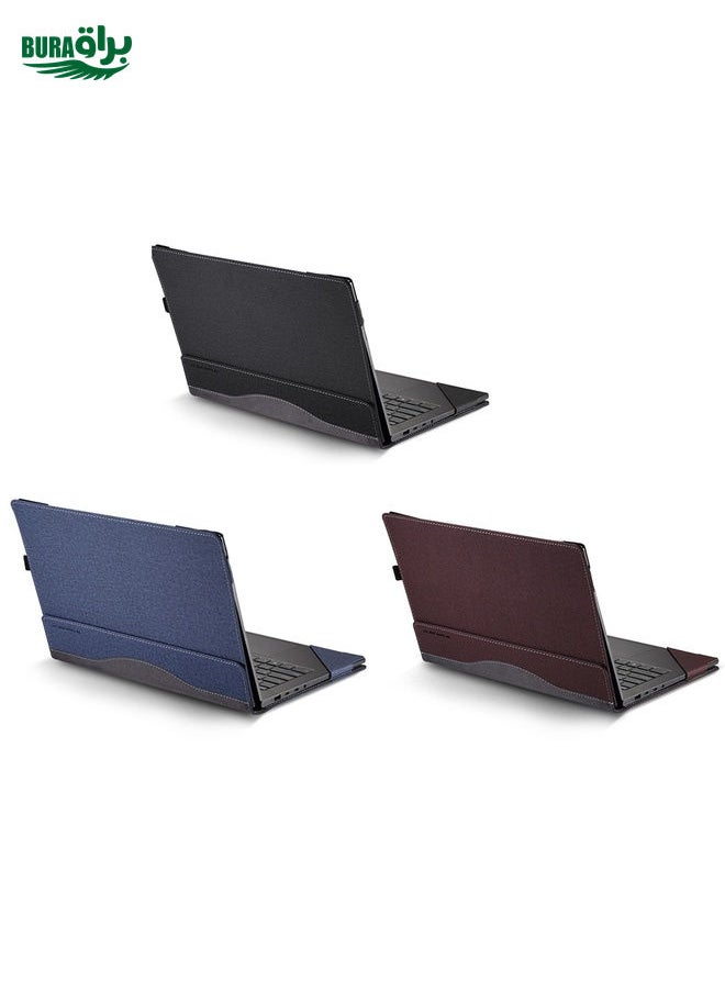 BURAQ - For HP Pavilion X360 Laptop 14t-ek / 14-ek Leather Laptop Shockproof Protective Case(Wine Red) - Image 1