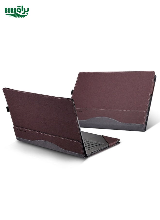 BURAQ - For HP Pavilion X360 Laptop 14t-ek / 14-ek Leather Laptop Shockproof Protective Case(Wine Red) - Image 1