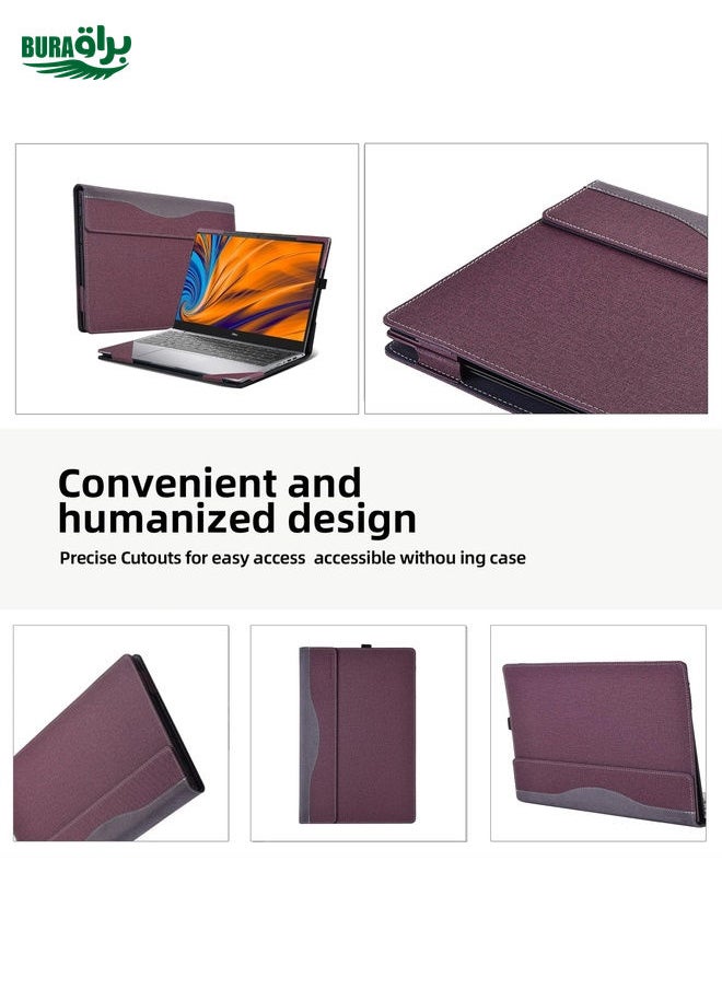 BURAQ - For HP Pavilion X360 Laptop 14t-ek / 14-ek Leather Laptop Shockproof Protective Case(Wine Red) - Image 1