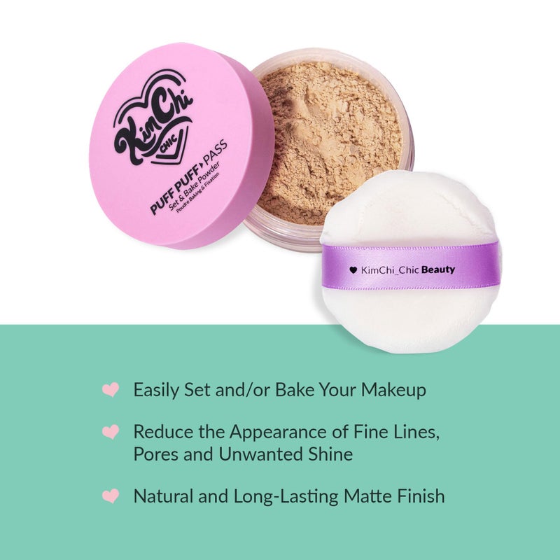 Kimchi Chic Beauty Puff Puff Pass Set and Bake Setting Powder for Makeup, Extra Fluffy Loose Face Powder Poof, Soft Natural Face Makeup for Uneven Skin Tone, 04 Peachy - Image 2