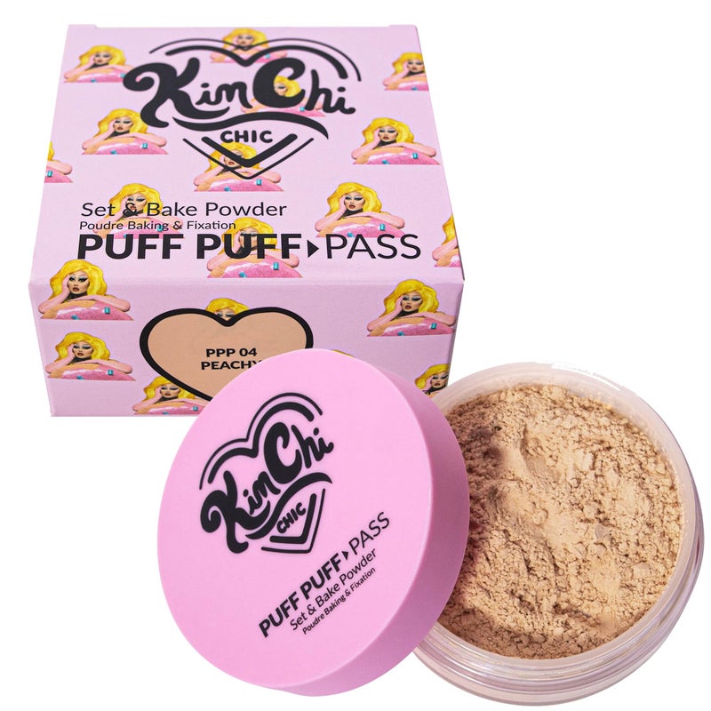 Kimchi Chic Beauty Puff Puff Pass Set and Bake Setting Powder for Makeup, Extra Fluffy Loose Face Powder Poof, Soft Natural Face Makeup for Uneven Skin Tone, 04 Peachy - Image 1