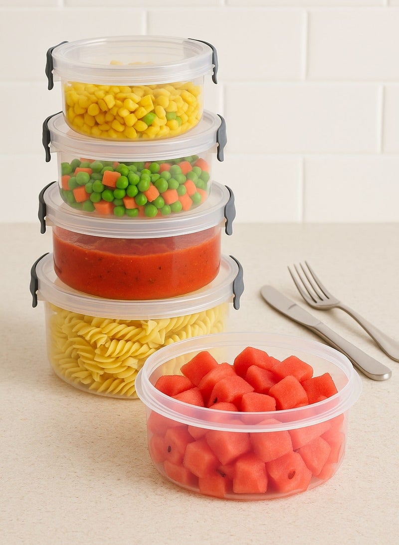 فافيلا طقم أوعية بلاستيك مدورة قابلة لإعادة الاستخدام من فافيلا يمكن استخدامها لتخزين الطعام وتحضير بقايا الطعام طقم مكون من 5 قطع بأحجام مختلفة (300-600-1200-2100-3400 مل) شفاف - Image 1