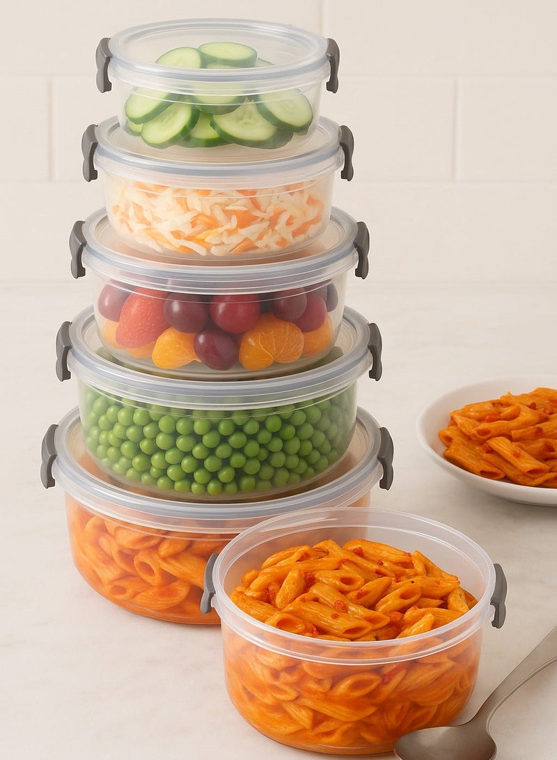 فافيلا طقم أوعية بلاستيك مدورة قابلة لإعادة الاستخدام من فافيلا يمكن استخدامها لتخزين الطعام وتحضير بقايا الطعام طقم مكون من 5 قطع بأحجام مختلفة (300-600-1200-2100-3400 مل) شفاف - Image 2