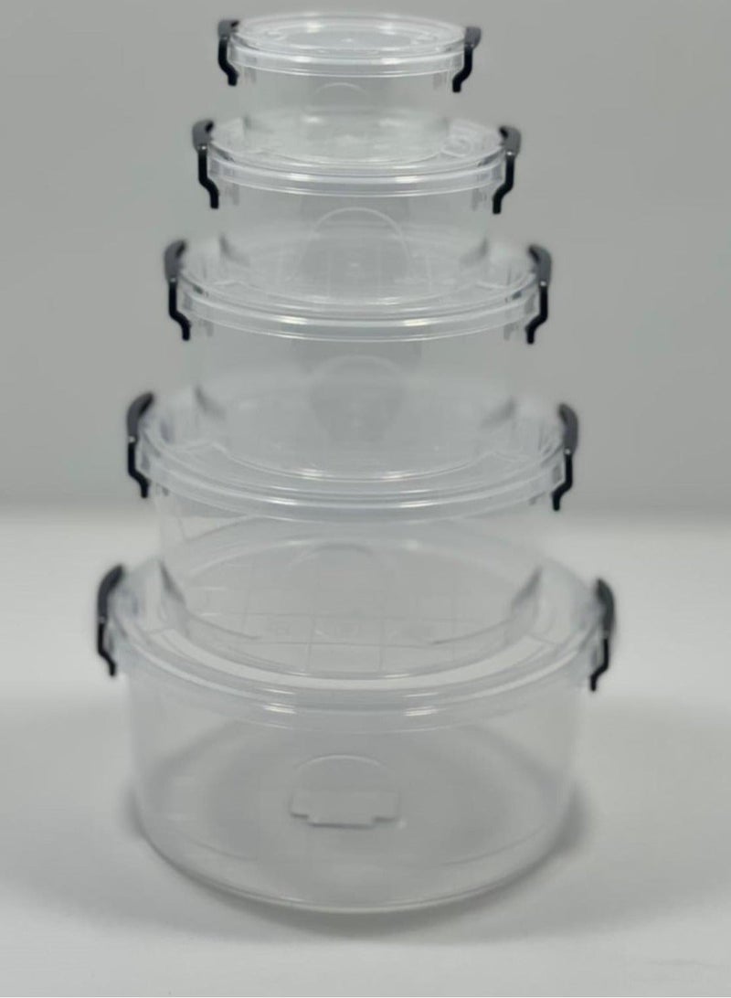 فافيلا طقم أوعية بلاستيك مدورة قابلة لإعادة الاستخدام من فافيلا يمكن استخدامها لتخزين الطعام وتحضير بقايا الطعام طقم مكون من 5 قطع بأحجام مختلفة (300-600-1200-2100-3400 مل) شفاف - Image 3