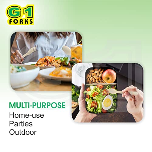 G1 G 1 Forks and Spoons | Disposable Forks | Eco Friendly Cutlery | Wooden Forks | 16 cms | 6.4" Inch Length | Suitable for Lunch Dinner Snacks | Pack of 100 |for Party Home Wedding Use | - Image 2