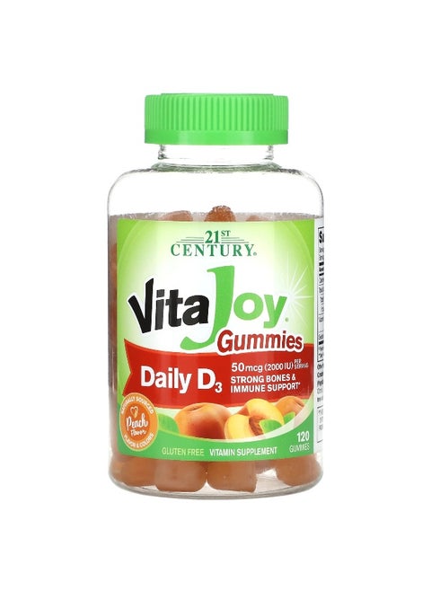 21st Century, VitaJoy Gummies, Daily D3, Peach, 2,000 IU, 120 Gummies (25 mcg (1,000 IU) per Gummy)