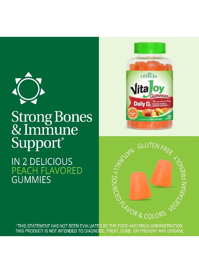 21st Century, VitaJoy Gummies, Daily D3, Peach, 2,000 IU, 120 Gummies (25 mcg (1,000 IU) per Gummy)