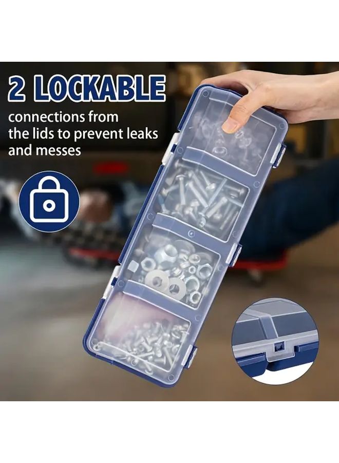 Heavy Duty Screw Organizer Box With Snap Lock Lid Blue 2pcs Tool Fastener Storage Container - Image 5