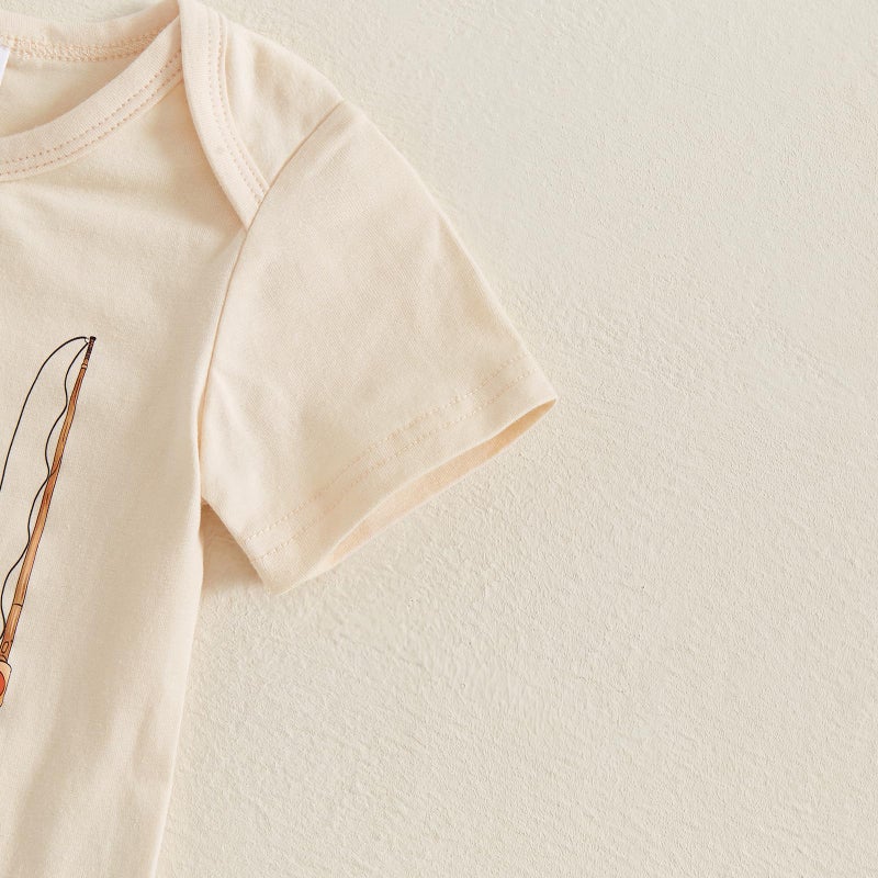 GOOCHEER Newborn Baby Boy Clothes Fishing Short Sleeve Romper Shirt Tops Pants Summer Spring Outfits Hat Set (Beige, 3-6 Months) - Image 3