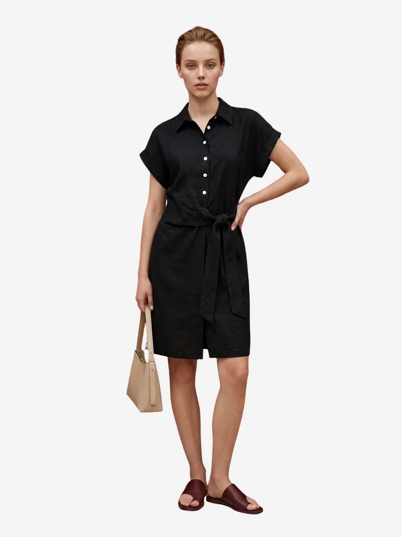 My Fashion Black MY FASHION Cotton Poplin Mini Shirt Dress for Women | Best Price UAE