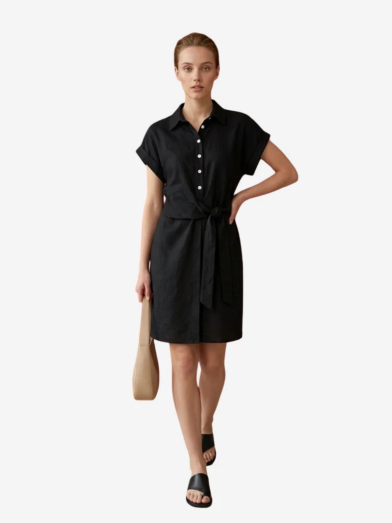 My Fashion Black MY FASHION Cotton Poplin Mini Shirt Dress for Women | Best Price UAE