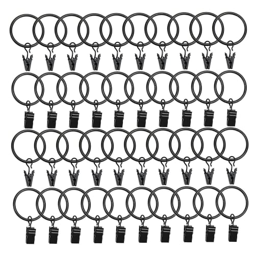 Datttcc 40 Pack Metal Curtain Rings with Clips Drapery Clips with Rings Curtain Hangers Clips for HomeHotel and Office Drapes Rings 126 inch Interior DiameterBlack 