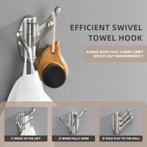 Angle Simple Bathroom Towel Hook, Metal Foldable Swivel Hook, Robe Coat Hanger for Wall, Brushed Nickel - Image 4
