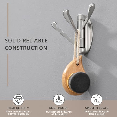 Angle Simple Bathroom Towel Hook, Metal Foldable Swivel Hook, Robe Coat Hanger for Wall, Brushed Nickel - Image 3