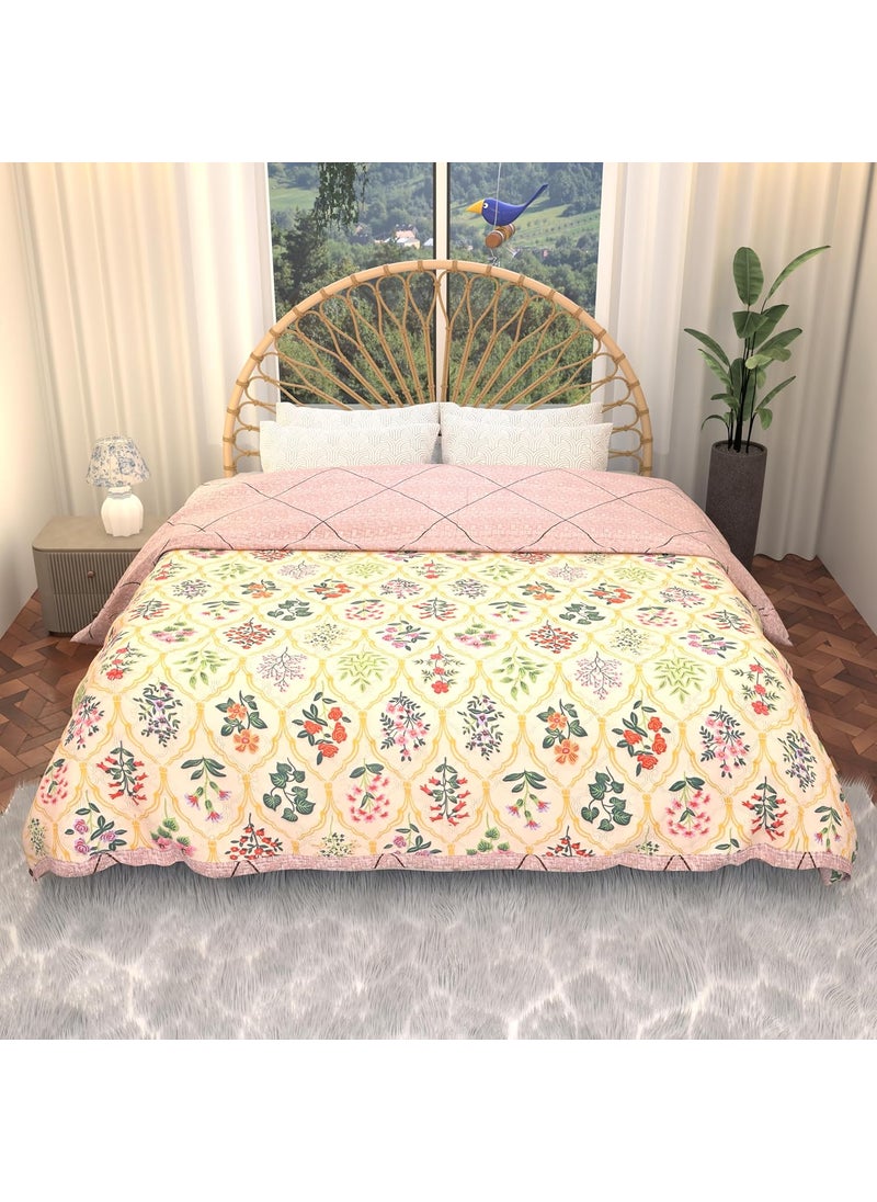 Kuber Industries Kuber Industries 220 GSM Reversible AC Comforter for Double Bed | All Weather Warm & Soft Microfiber Quilt | Beautifully Crafted Razai, Duvet & Kambal for Home | Floral -Beige  - Image 1