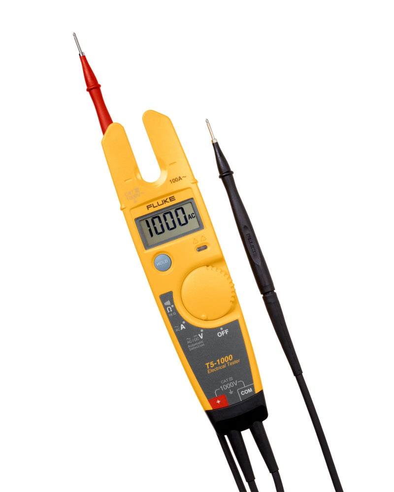 FLUKE Fluke T51000 Voltage Continuity and Current Tester OpenJaw Design For Current Measurements Without Metallic Contact Includes Detachable Slim Reach Probe Tips Auto Selects AC or DC Voltage
