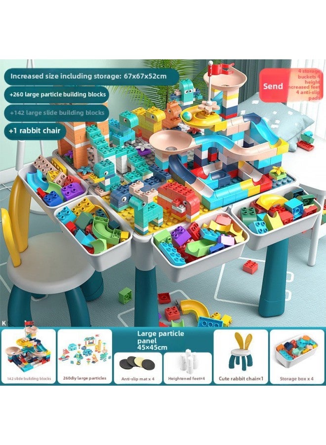 Varied Slide Building Blocks Table Assembled Educational Toys Puzzle 3 To 6 Years Old Boys Children Size Granular Ball Track-Color:Large Particles [extra Large Square Table] 1 Chair + 260diy + 142 Slide Building Blocks, Free Storage Box X  - Image 1