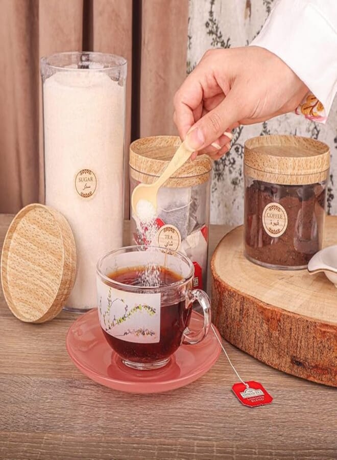 Generic Glass Storage Containers with Wooden Lids, Set of 3, Acrylic Label Stickers for Spices and Tea .smk