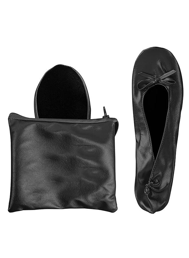أحذية باليه مسطحة قابلة للطي محمولة للنساء مع حقيبة سفر / أسود / XL - Image 1