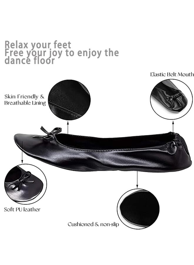 أحذية باليه مسطحة قابلة للطي محمولة للنساء مع حقيبة سفر / أسود / XL - Image 2