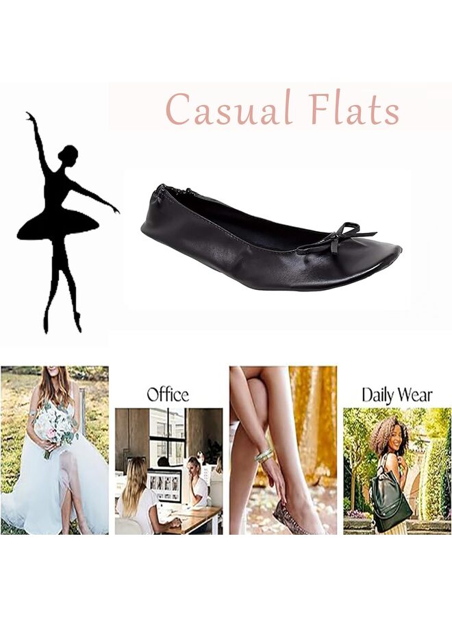 أحذية باليه مسطحة قابلة للطي محمولة للنساء مع حقيبة سفر / أسود / XL - Image 3