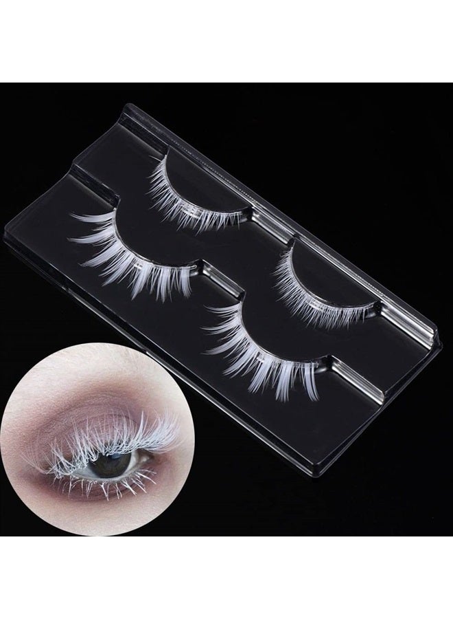 Outopen White False Eyelashes Halloween White Eye lashes Extension Tools Anime Cosplay Makeup Natural Looking Masquerade Party Eyelashes(White) - Image 1