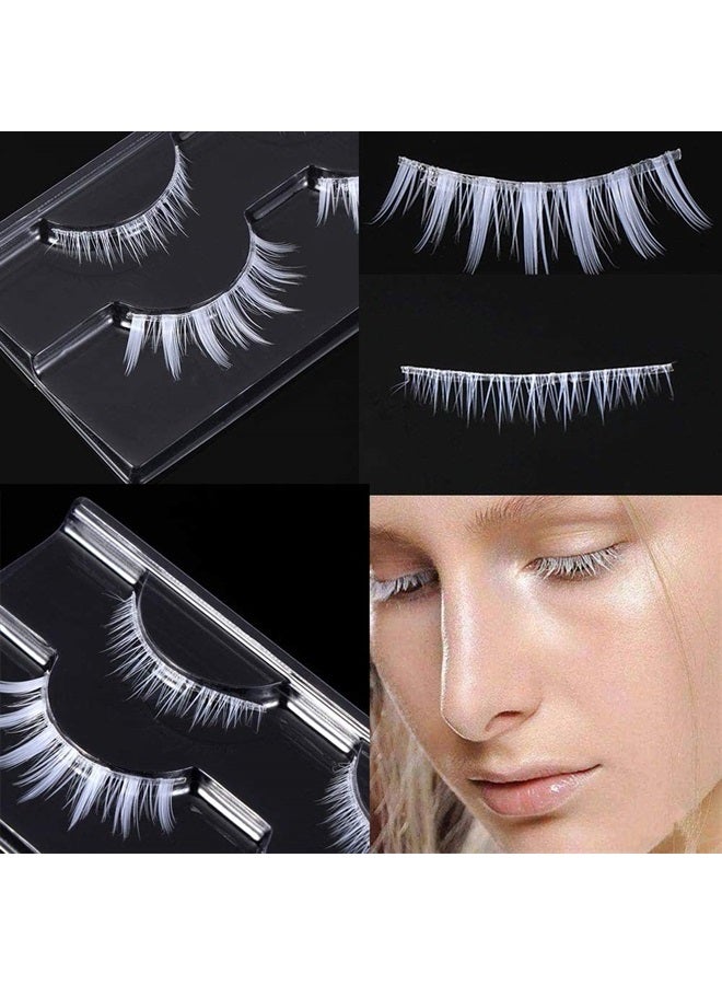 Outopen White False Eyelashes Halloween White Eye lashes Extension Tools Anime Cosplay Makeup Natural Looking Masquerade Party Eyelashes(White) - Image 4