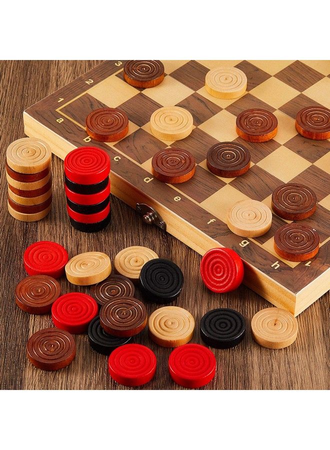 Gejoy 48 Pieces Wooden Checkers 1.06 Inch Wooden Checkers Pieces With Stackable Ridge In Drawstring Storage Pouch Red Black Dark Brown Wood Color (Red Black Dark Brown Natural Color)  - Image 5