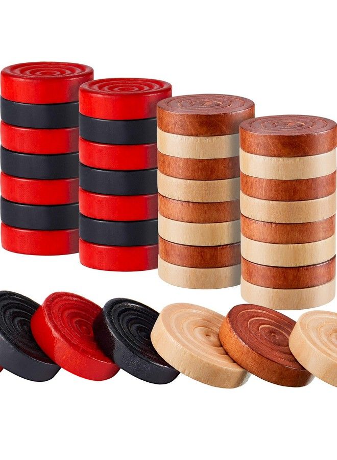 Gejoy 48 Pieces Wooden Checkers 1.06 Inch Wooden Checkers Pieces With Stackable Ridge In Drawstring Storage Pouch Red Black Dark Brown Wood Color (Red Black Dark Brown Natural Color)  - Image 1