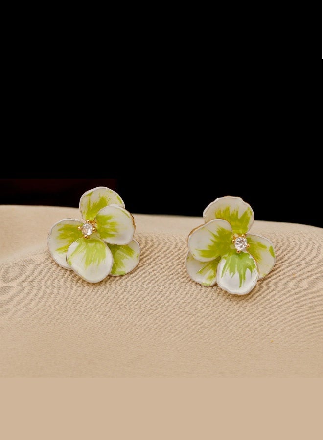 Light Green Camellia Earrings Enamel Handpainting Technique Flower Earrings Cute and Sweet Fresh Summer Earring for Women 925 Silver Needle  - Image 1