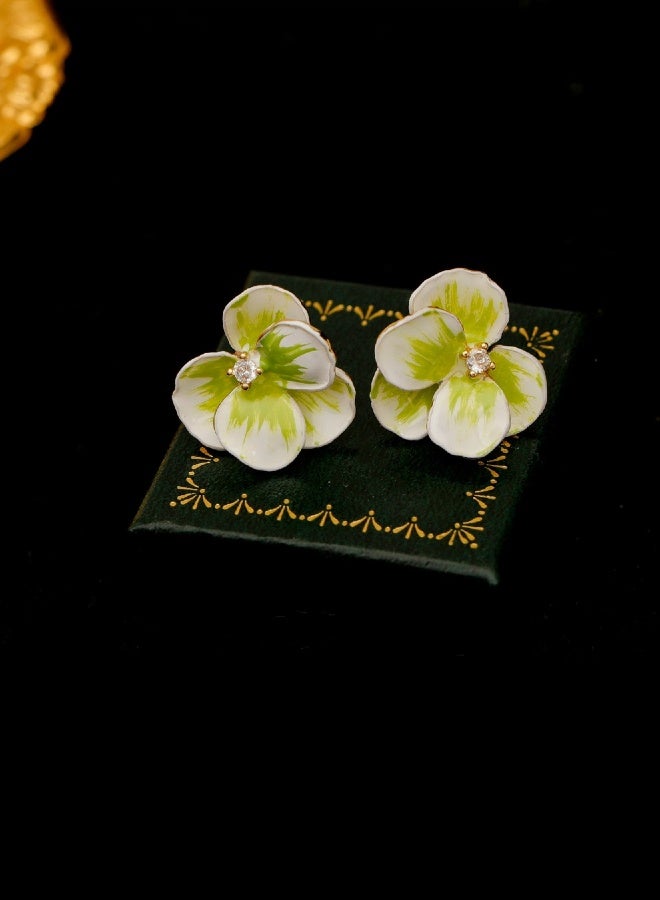 Light Green Camellia Earrings Enamel Handpainting Technique Flower Earrings Cute and Sweet Fresh Summer Earring for Women 925 Silver Needle  - Image 2
