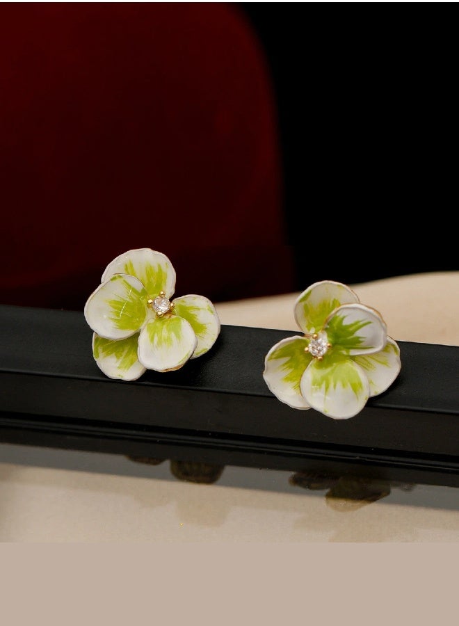 Light Green Camellia Earrings Enamel Handpainting Technique Flower Earrings Cute and Sweet Fresh Summer Earring for Women 925 Silver Needle  - Image 4