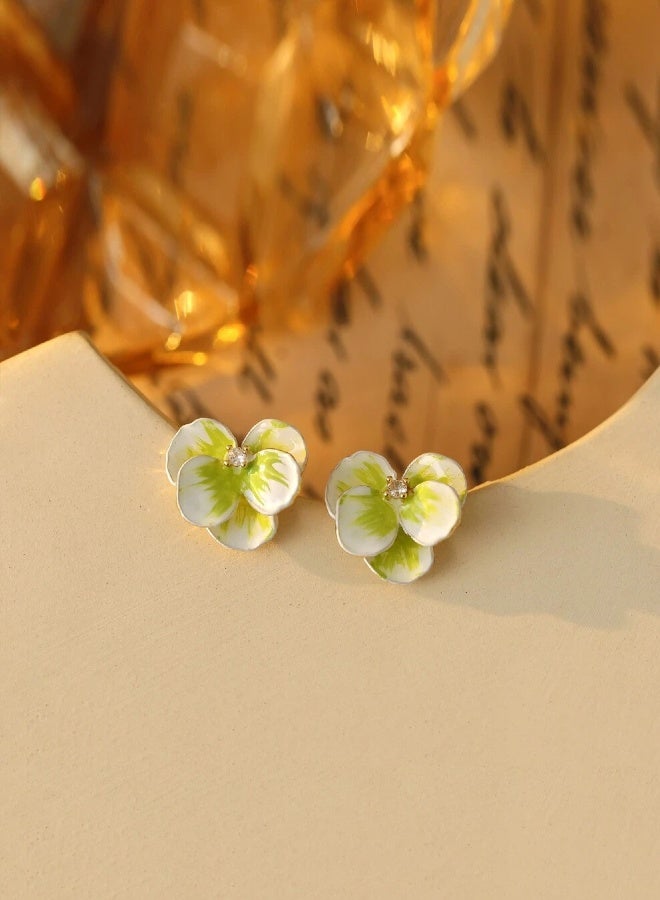 Light Green Camellia Earrings Enamel Handpainting Technique Flower Earrings Cute and Sweet Fresh Summer Earring for Women 925 Silver Needle  - Image 5