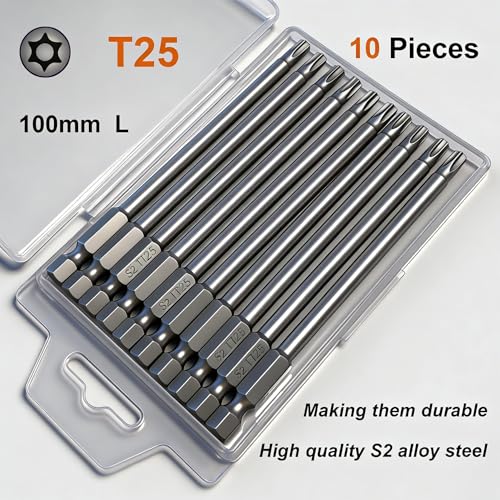 PTSLKHN 10PCS T25 Torx Screwdriver Bit Sets, 4‘’Length Magnetic Security Torx Bits Set (10, T25-4inL) - Image 2