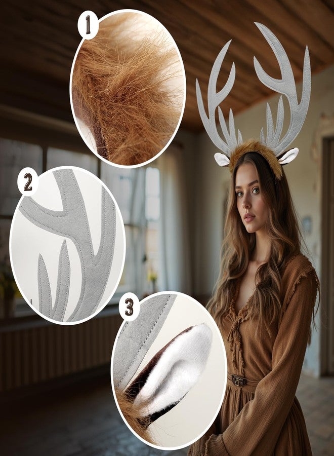 VZQI Deer Antlers Headband for Women Cute Deer Ears Antler Crown Renaissance Costume Acessories for Christmas - Image 3