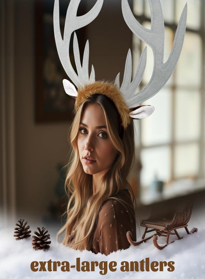 VZQI Deer Antlers Headband for Women Cute Deer Ears Antler Crown Renaissance Costume Acessories for Christmas - Image 2