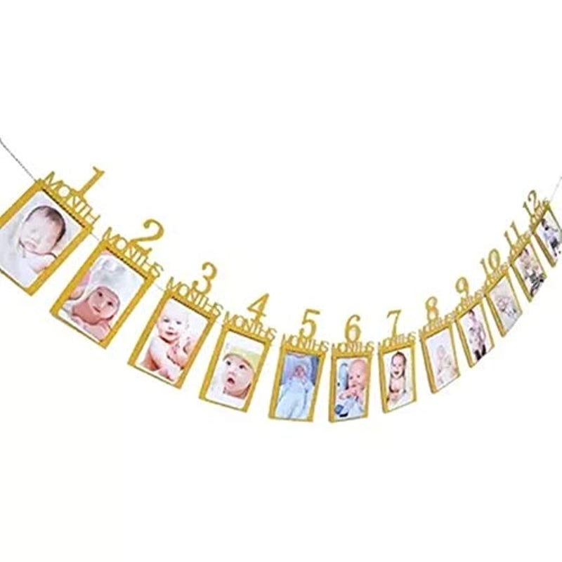 MANGO 12 Months Photo Frame Banner First Happy Birthday Decorations 1St Baby Boy Girl My 1 One Year Party Supplies - Image 2