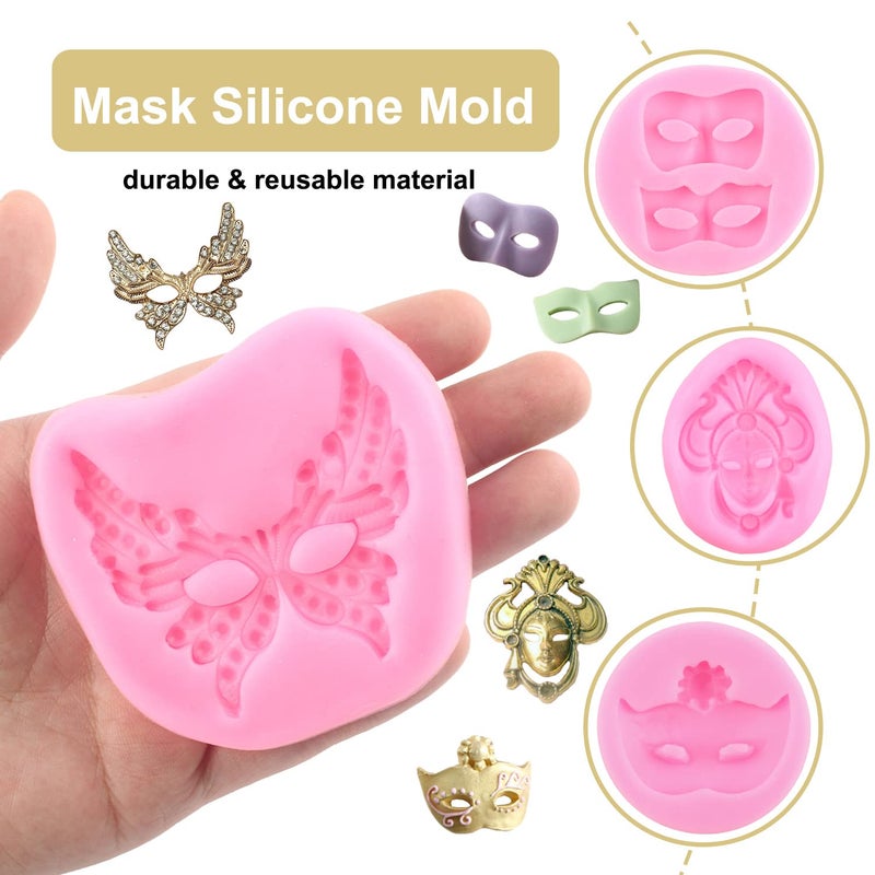ZiXiang Mask Silicone Molds Masquerade Mask Fondant Mold For Cake Decoration Cupcake Topper Candy Resin Clay Chocolate Gum Paste Set Of 4 - Image 2