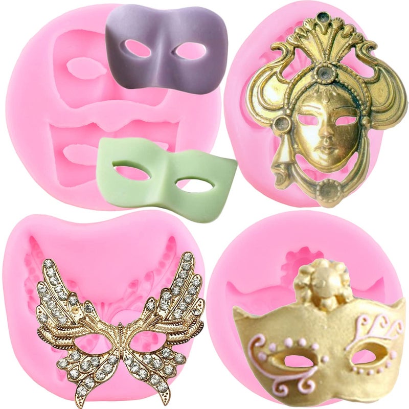 ZiXiang Mask Silicone Molds Masquerade Mask Fondant Mold For Cake Decoration Cupcake Topper Candy Resin Clay Chocolate Gum Paste Set Of 4 - Image 1
