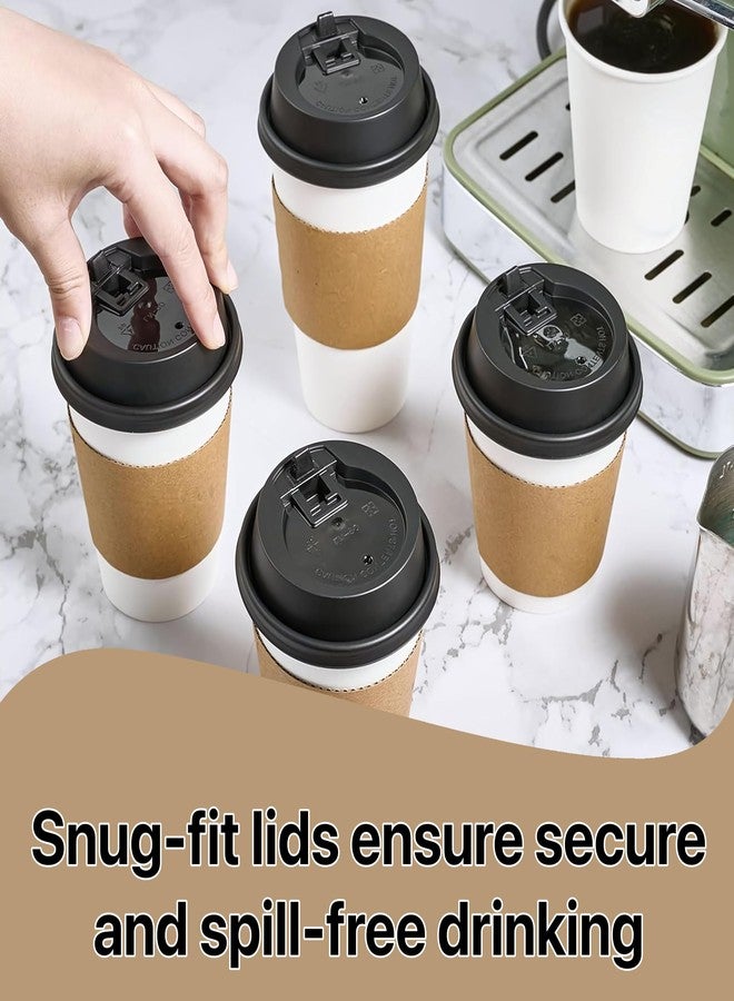 Pokanic Paper White Cups [16 oz] with Lids and Sleeves x [25 Set] Disposable Hot Cold Coffee Water Beverage Drinking for School Office Home Kitchen Cafe Restaurant (25 Pack, 16 oz) - Image 4
