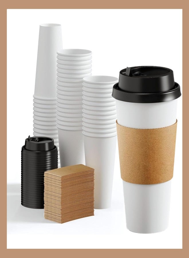 Pokanic Paper White Cups [16 oz] with Lids and Sleeves x [25 Set] Disposable Hot Cold Coffee Water Beverage Drinking for School Office Home Kitchen Cafe Restaurant (25 Pack, 16 oz) - Image 1