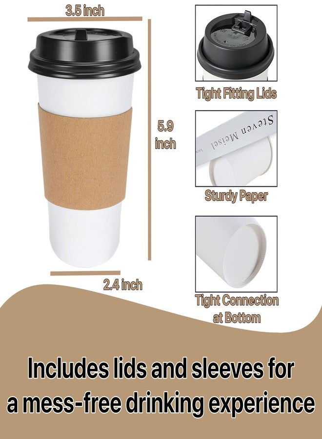 Pokanic Paper White Cups [16 oz] with Lids and Sleeves x [25 Set] Disposable Hot Cold Coffee Water Beverage Drinking for School Office Home Kitchen Cafe Restaurant (25 Pack, 16 oz) - Image 2