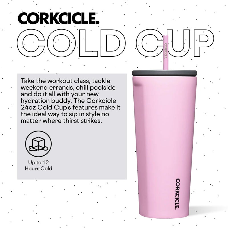 Corkcicle Cold Cup Insulated Tumbler with Straw - Keeps Drinks Cold for 12 Hours - Triple-Insulated Stainless Steel - Leak-Resistant Lid - Summer Drinkware Gift - 24 oz - Sun-Soaked Pink - Image 2