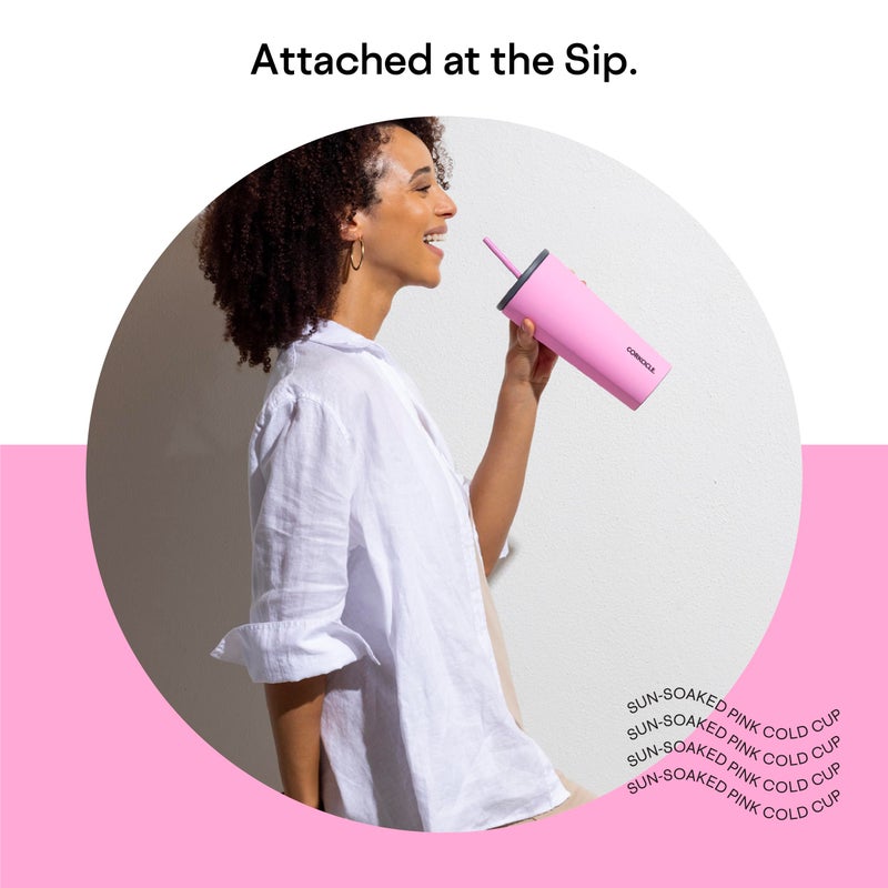 Corkcicle Cold Cup Insulated Tumbler with Straw - Keeps Drinks Cold for 12 Hours - Triple-Insulated Stainless Steel - Leak-Resistant Lid - Summer Drinkware Gift - 24 oz - Sun-Soaked Pink - Image 3