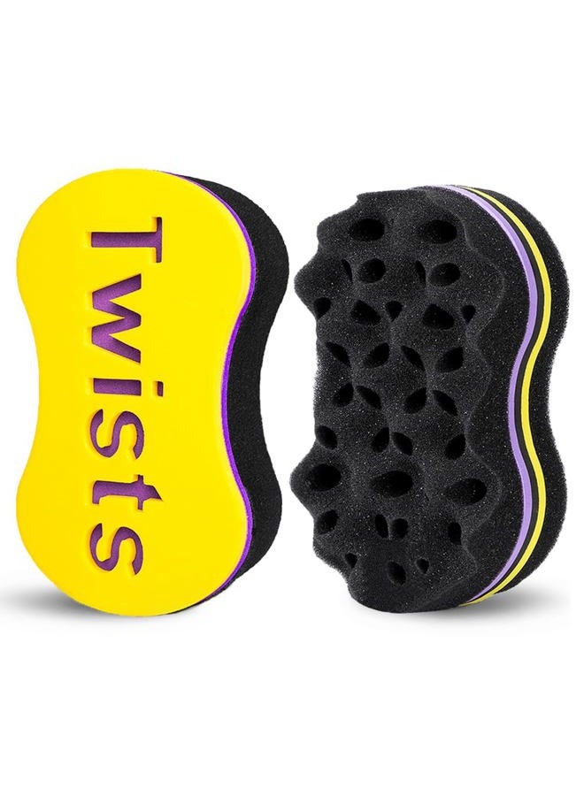Supaze 2Pcs Hair Sponge, Small Holes Sponge for Hair Men, Yellow Curl Sponge for Men, Two Sides Hair Sponges for Natural Hair Women, Curl Sponge for Black Hair, Sponge Brushes, Twist Sponge - Image 1