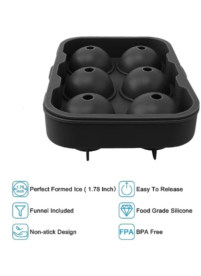 Goolsky - Goolsky Silicone Ice Cube Trays Round Ice Cube Mold Spheres Ice Ball Maker (6 Round Ice Ball Black) - Image 1