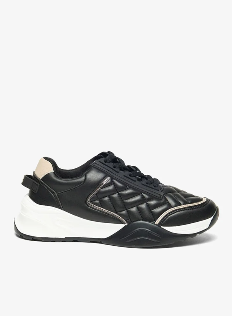 Quilted Low Ankle Sneakers with Lace-Up Closure