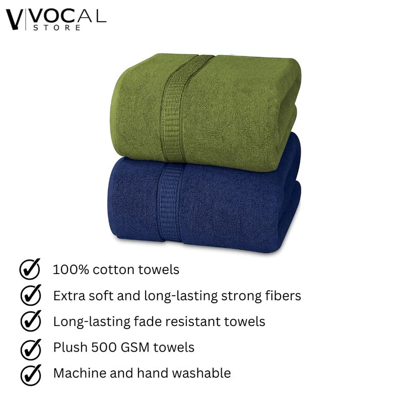 Vocal Store Ultra Soft, Super Absorbent, 100% Cotton 2 Piece Bath Towel Set, 600 GSM, 30 inch x 60 inch (Blue and Green, Set of 2) TW-V01-BLU+GRE-2 - Image 2