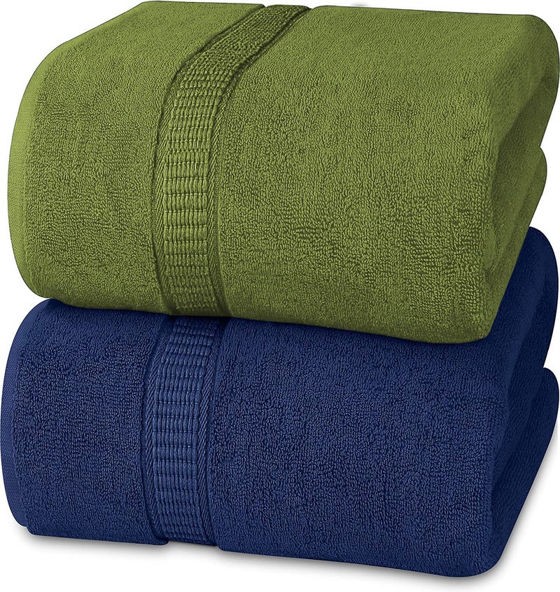 Vocal Store Ultra Soft, Super Absorbent, 100% Cotton 2 Piece Bath Towel Set, 600 GSM, 30 inch x 60 inch (Blue and Green, Set of 2) TW-V01-BLU+GRE-2 - Image 1