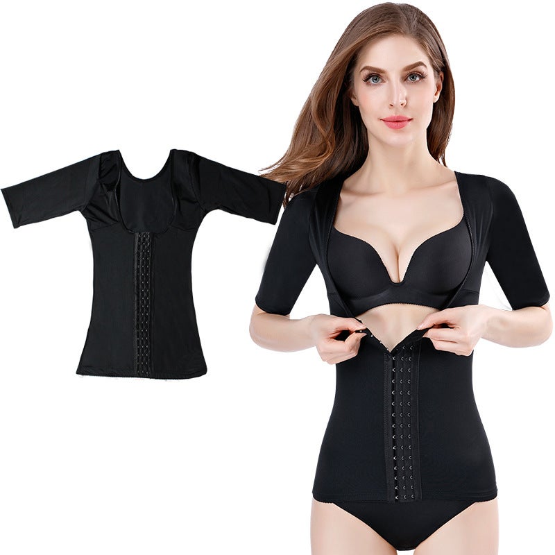 Short Sleeve Shapewear Top with Three Rows of Adjustable Buttons, Thin Non-Rolling Design, No Steel Bones, Beautiful Back and Tummy Control - Image 2